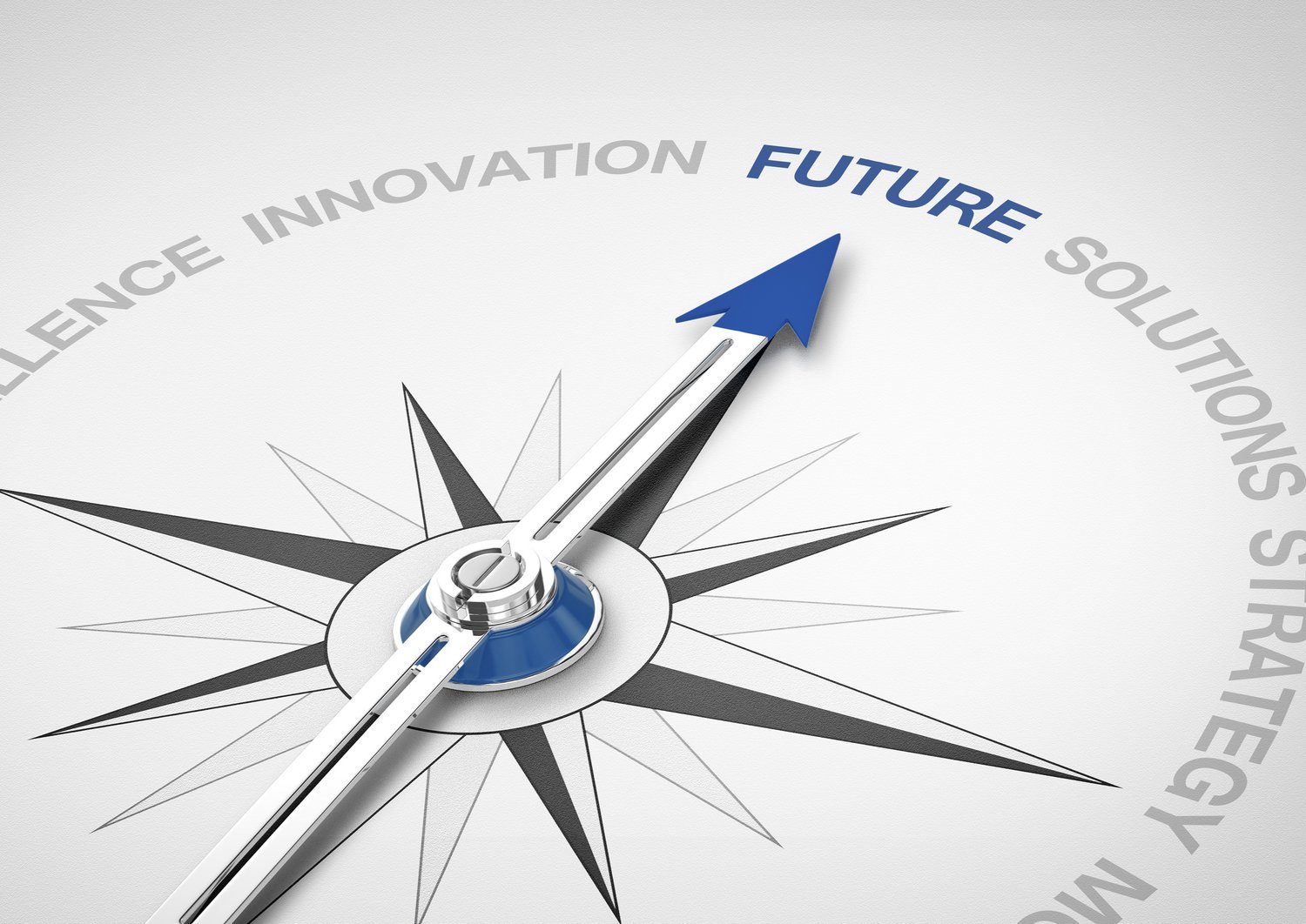 stockfoto of a compass whose needle points toward "future"