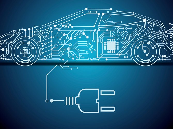 Dekoratives Bild, Grafik eines Autos bestehend aus blauen Linien