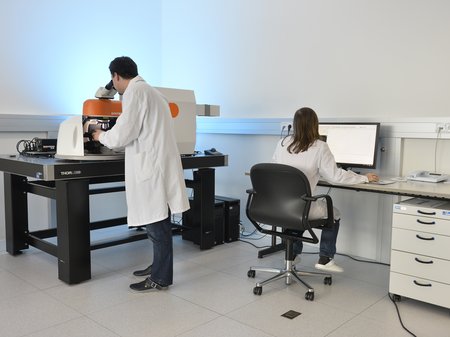 Two scientists working in a lab
